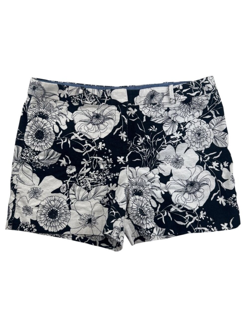 Talbots Women's 16P Chino Short Floral Black White Cotton Classic Preppy Stretch